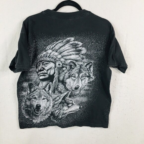 Springhill Wholesale Shirt Mens Large Black Indian Warrior Wolf Single Stitch - Picture 3 of 16